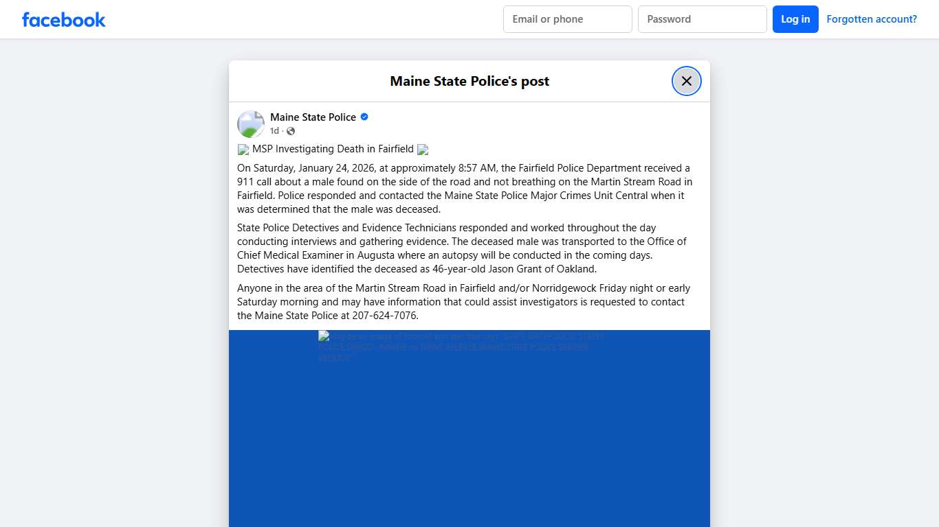 📰 MSP Investigating Death in... - Maine State Police Facebook